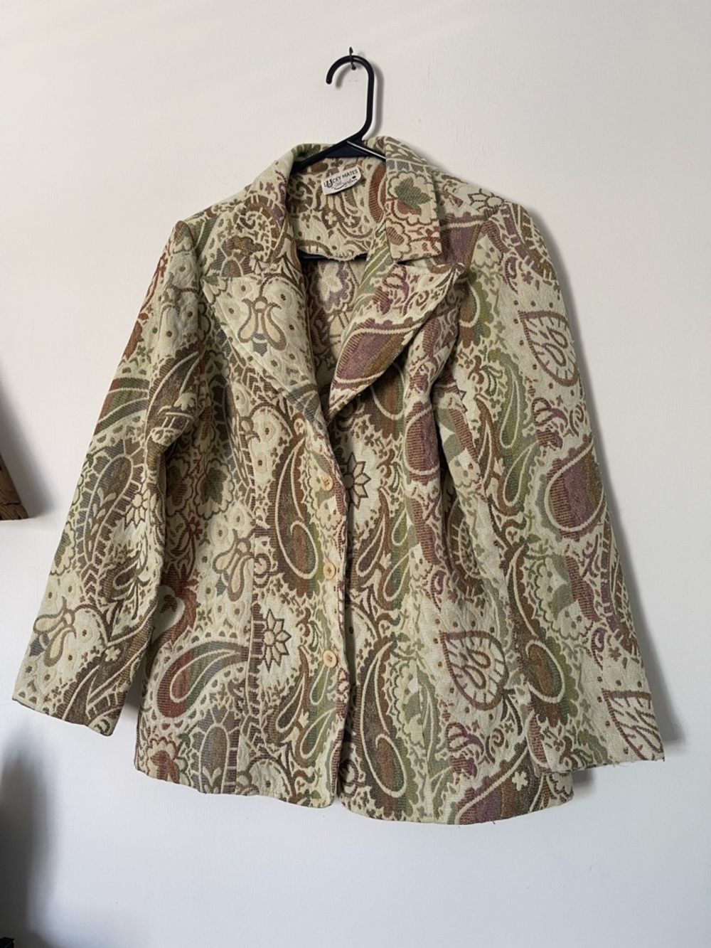 Lucky Mates Paisley Button-Front Women's Blazer in Olive & Taupe